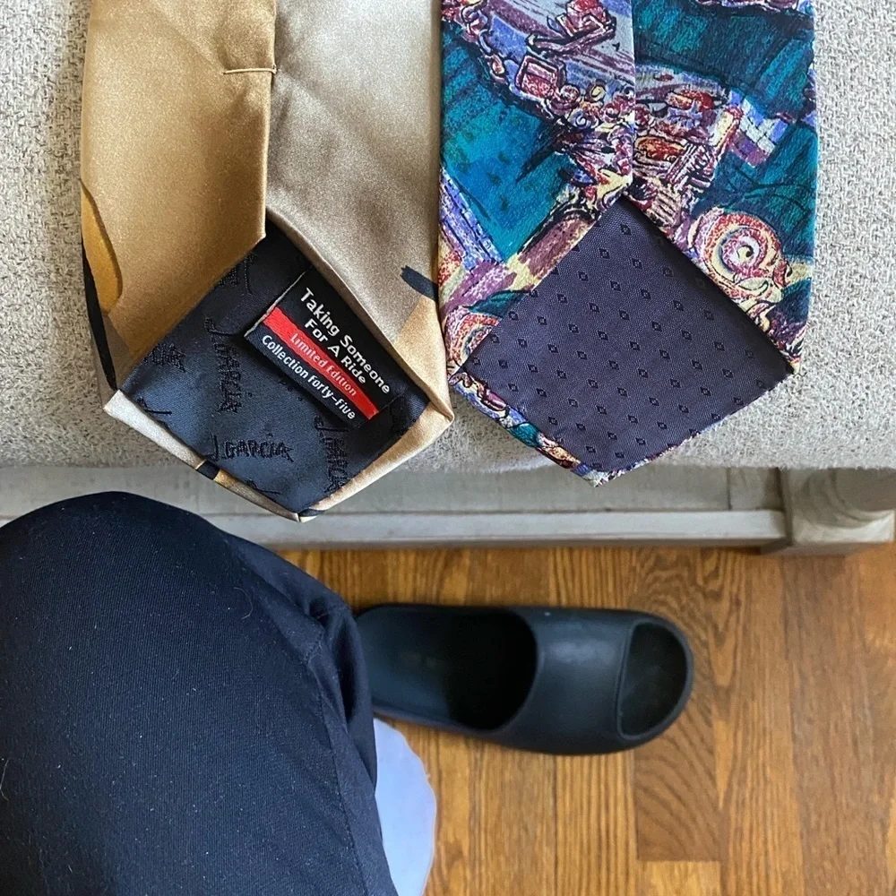 J. Garcia Vintage Silk Tie Set – Black & Gold Abstract + Multicolor Pattern